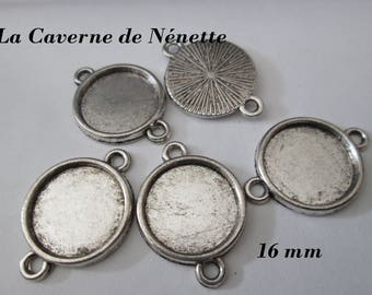 10 silver round support connectors for 16 mm cabochon