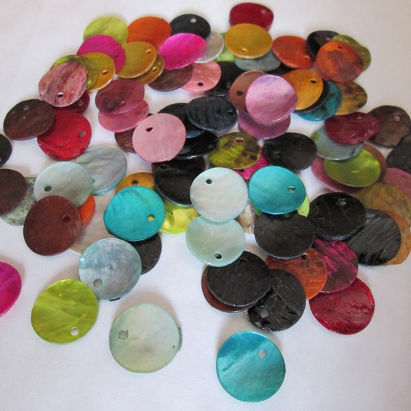 10 sequins ronds en nacre naturelle - 15 mm  - coquillage teinté