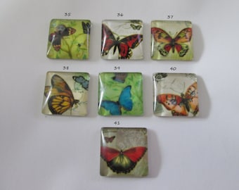 25 mm - cabochon verre carré papillon - 7 modèles