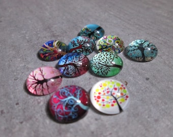 lot de 10 cabochons verre ronds  12 mm arbre de vie Mod 6