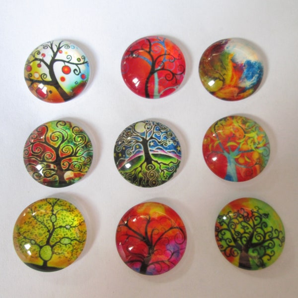 20 mm - 2 cabochons ronds arbre de vie - verre imprimé - 9 modèles