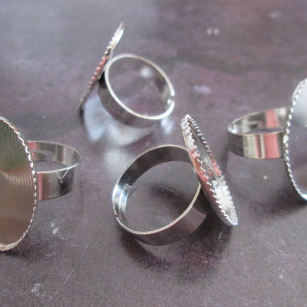x 5 zilveren ringhouder voor 25 x 18 mm ovale cabochon