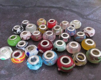 batch of 30 European beads in glass and porcelain 14 mm