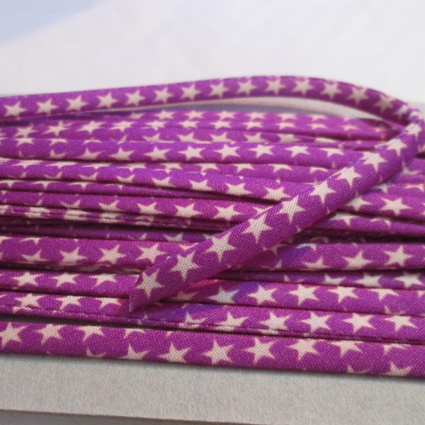 1 m de cordon spaghetti / biais violet à étoiles 5 mm en coton