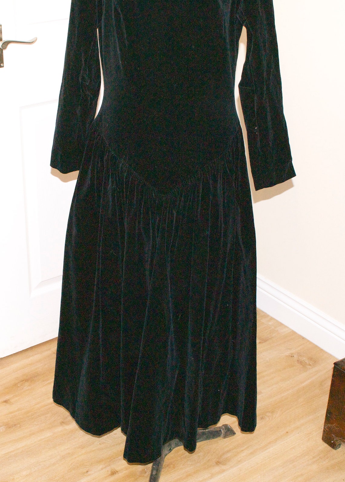 Vintage Monsoon Long Black Velvet Dress 1970's Original Etsy