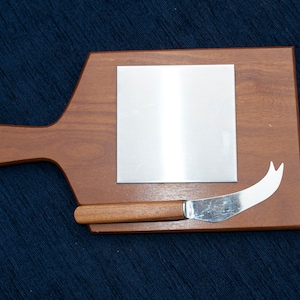 Vintage Deco Ware Teak & Brushed Steel Cheese Board and Original Knife Pristine