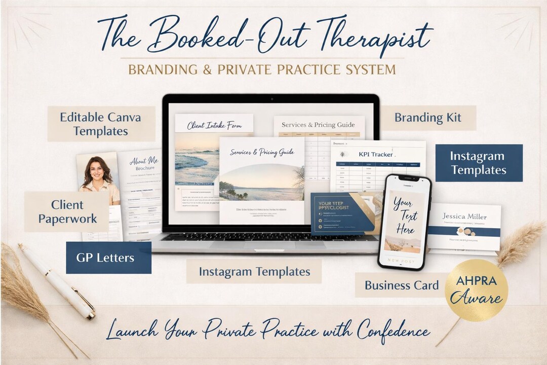 Private Practice Branding Kit for Psychologists | AHPRA Aware Canva ...