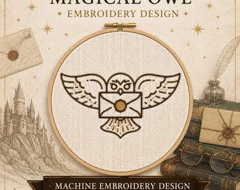Magical Owl Machine Embroidery Design | Fantasy Bird Embroidery File | Wizard Inspired Instant Download
