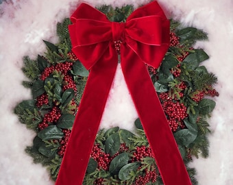 Luxury Velvet Red 8 inch or 10 inch bow with back tie.  Christmas, wreaths, decor