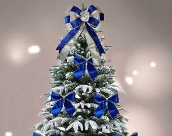 Luxury velvet Royal Blue velvet/gold christmas tree bows with tie back