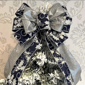 Luxury Navy Blue christmas tree bows with tie back