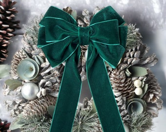 Luxury  Velvet Green 8 inch bow with back tie.  Christmas, wreaths, decor