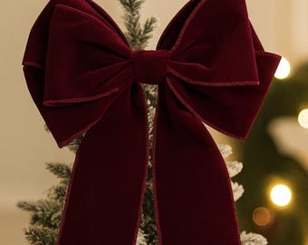 大型11インチベルベットワイヤーエッジツリートップボウ（バーガンディ/レッドまたはブラック）