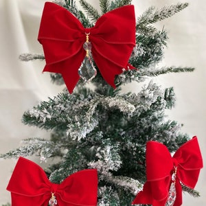 Luxury  6" Christmas Tree Bows/ornaments Red or white/crystal droplet centre