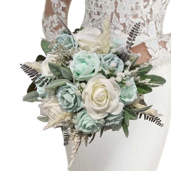 Ivory/Mint Green natural look artificial wedding flowers