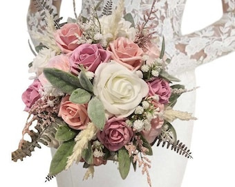 Ivory/dusty pink natural look artificial wedding flowers