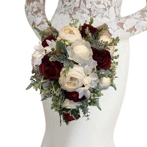 Fleurs de mariage artificielles bouquet de mariée pivoines/eucalyptus