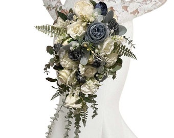 Gorgeous ivory/Smokey Blue/green natural look bouquet with peonies and eucalyptus