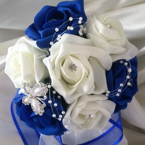 Royal Blue & Ivory wedding bouquets with butterflies, Brides, Bridesmaids, Flowergirls etc image 3