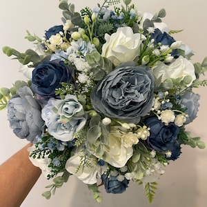 Ivory/smokey blue  natural look artificial wedding flowers