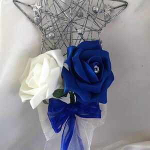 Royal Blue & Ivory wedding bouquets with butterflies, Brides, Bridesmaids, Flowergirls etc Flower girl wand