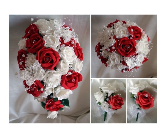 Red, Gold, and White Butterfly Bouquet, for Your Wedding, Example Only DO  NOT PURCHASE 