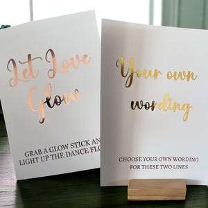 Hermoso cartel de boda laminado, personalizado, elige tus propias palabras, cartel de fiesta en cartulina blanca de 300 g/m² de grosor.