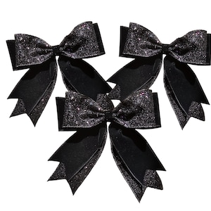 Schwarze Faux Velvet / Glitter 8 &quot;breite Wired Edge Bögen (2 Mengenoptionen)