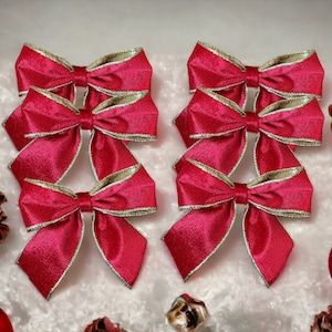 Luxury Red Velvet Tie on Christmas Tree Bows 5&quot; wide 1/3 or 6 Bows packs