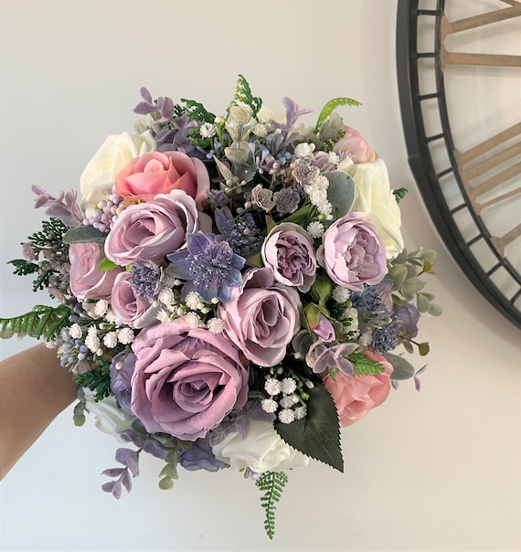 Artificial Wedding Flowers Dusky Lilac purple ivory Natural Look