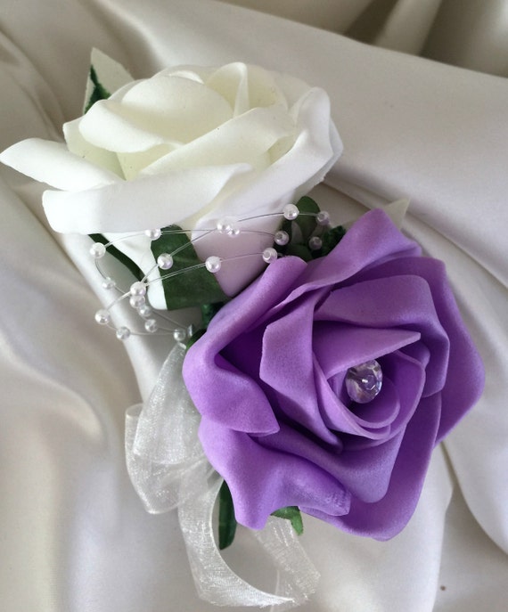 Flores De Boda Doble Lila /& Purple novio boda ojal con perlas