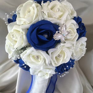 Royal Blue & Ivory wedding bouquets with butterflies, Brides, Bridesmaids, Flowergirls etc Bridesmaid Bouquet