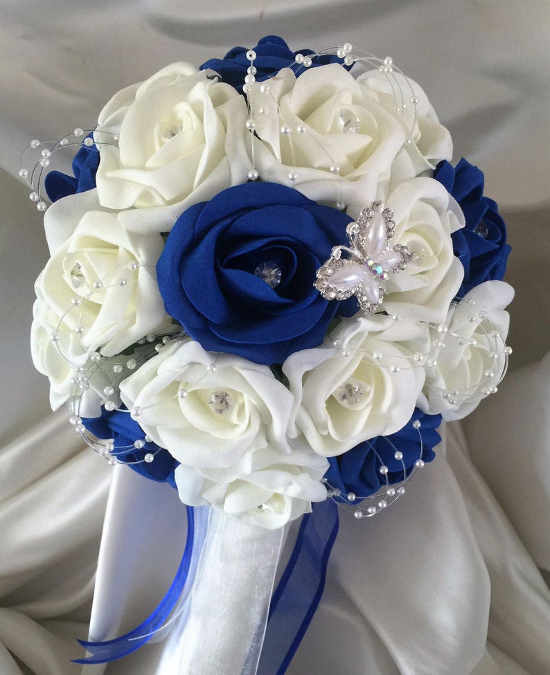 Royal Blue & Ivory wedding bouquets with butterflies, Brides, Bridesmaids, Flowergirls etc Bridesmaid Bouquet