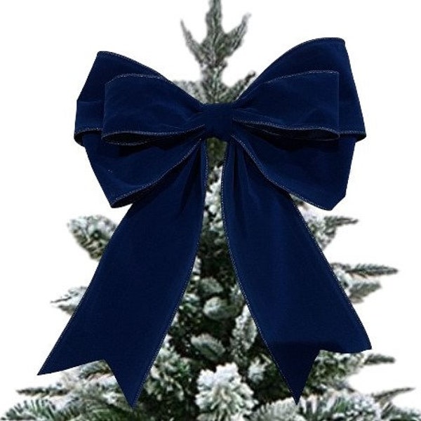 Navy 11" Navy Faux Velvet Wired Edge Tree Top Bow