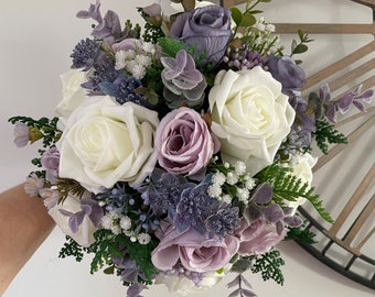 Artificial Wedding Flowers dusky lilac/purple/ivory natural look