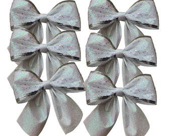 Christmas tree bows 5.5" inches.  Luxury White/Irridescent Sparkle wired ribbon & tie