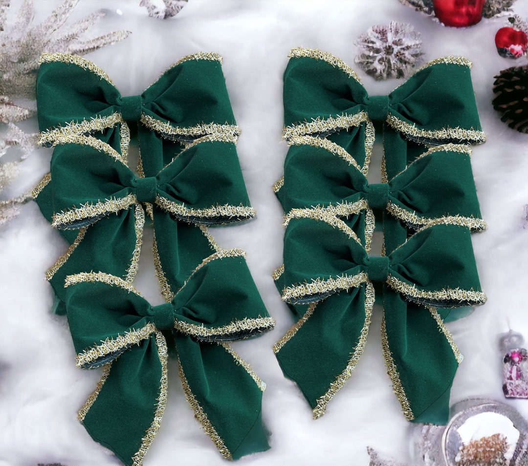 Luxury Green Faux Velvet Tie on Christmas Tree Bows 5" Wide 1/3 or 6 ...