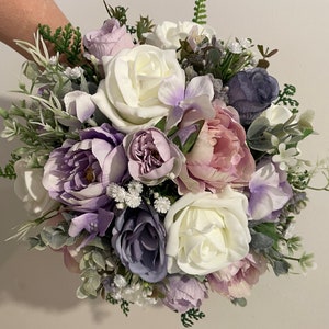 Gorgeous brides posy bouquet ivory/dusky pinks/lilac/lavender with lots of greenery