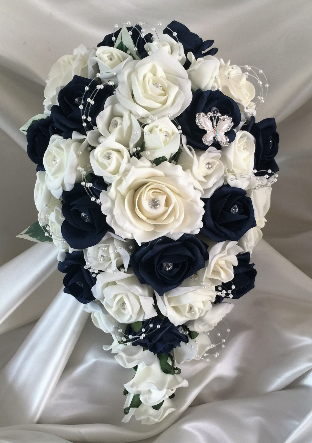 Wedding Flowers Navy Blue & Ivory Wedding Bouquets With Etsy UK