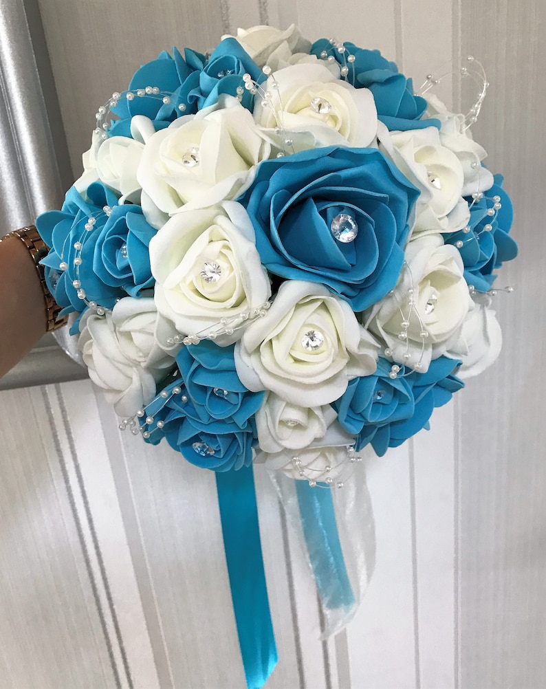 Wedding Flowers Turquoise & Ivory Wedding Bouquets With Etsy