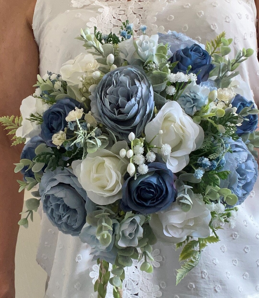 Ivory/dusky Blue Natural Look Artificial Wedding Flowers - Etsy