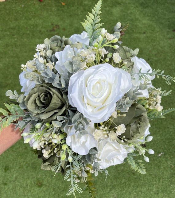 Ivory/sage Green Natural Look Artificial Wedding Flowers Etsy