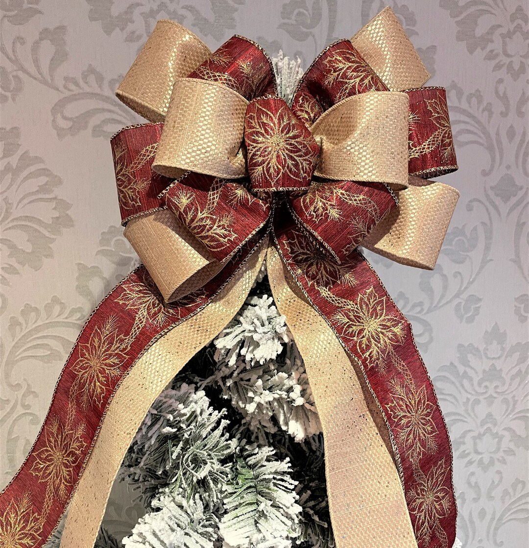 Luxury Burgundy With Gold Poinsettia Christmas Tree Topper and Etsy