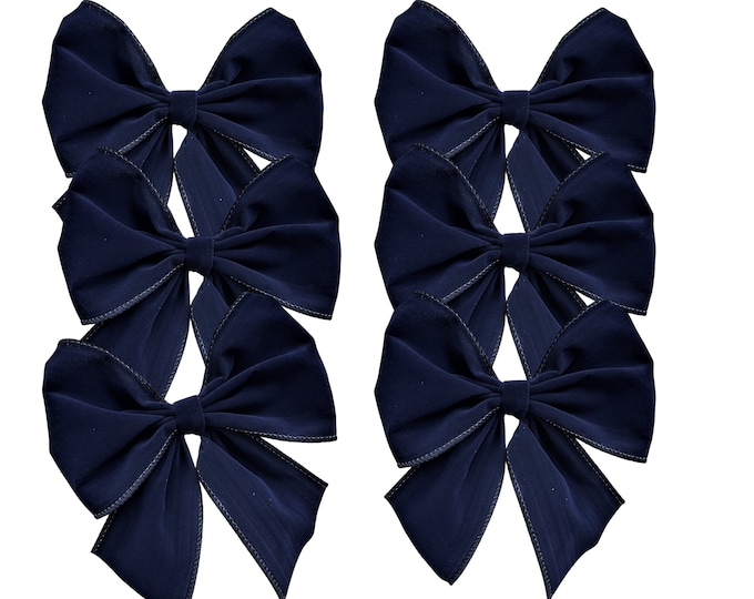 Christmas Blue Decorative Bows / Set of 12 Bows / Xmas Navy Blue Bows
