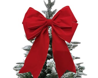 Large 11&quot; Red Faux Velvet Wired Edge Tree Top Bow
