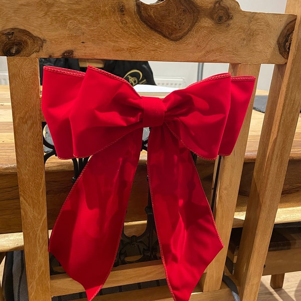 1 x nœud de Noël rouge à bord filaire pré-noué en velours rouge