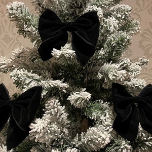 Christmas tree bows 6&quot; inches wide.  Luxury Black Velvet  wired ribbon & tie