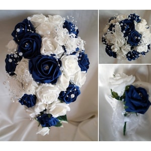 Wedding Flowers Navy & White wedding bouquets with butterflies, Brides, Bridesmaids, Flowergirls etc