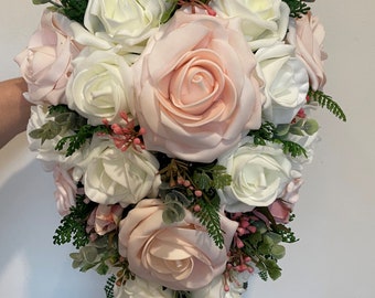 Gorgeous ivory natural look bouquet with peonies and eucalyptus