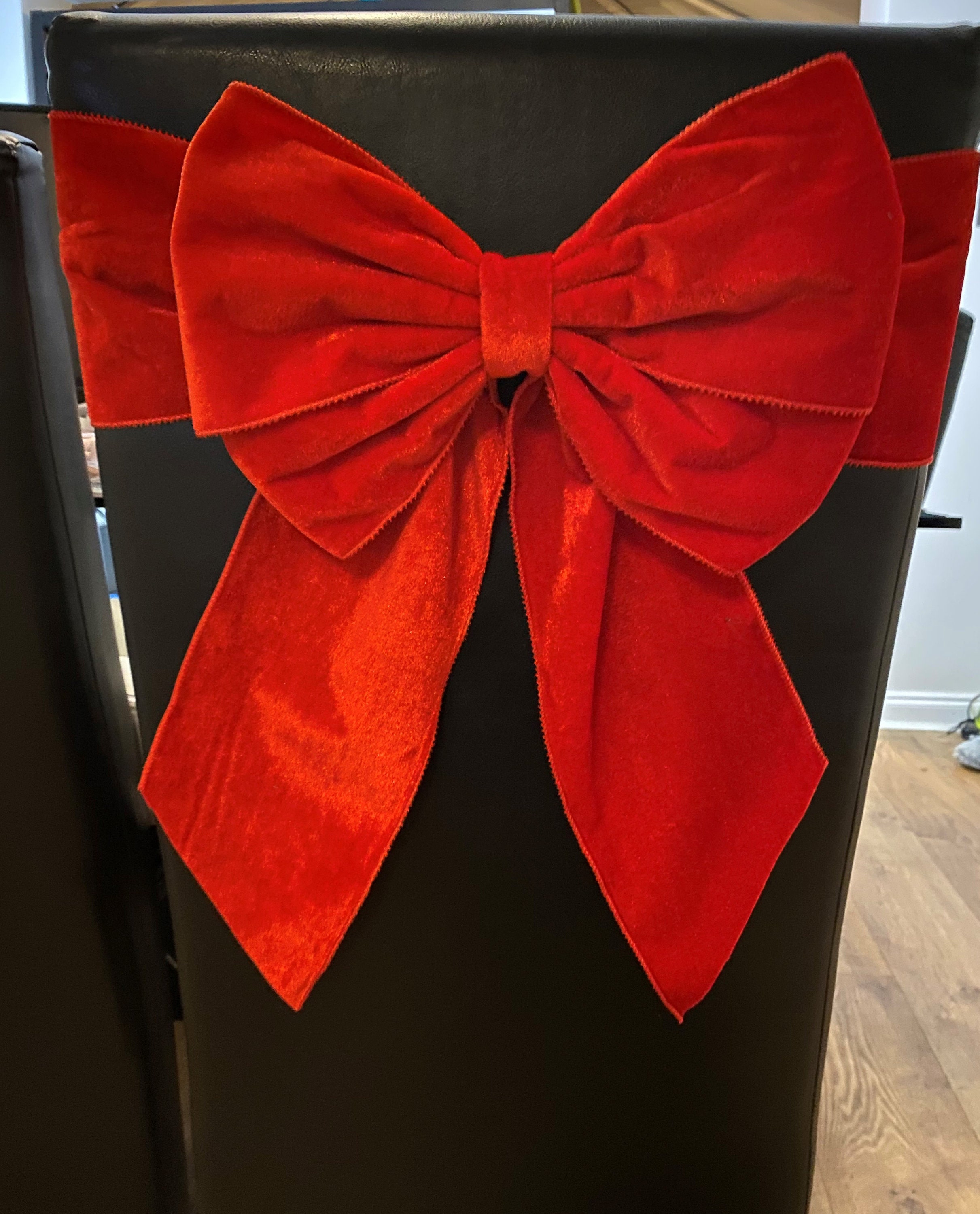 Red Velvet Christmas Chair Back Bows & Sash Etsy